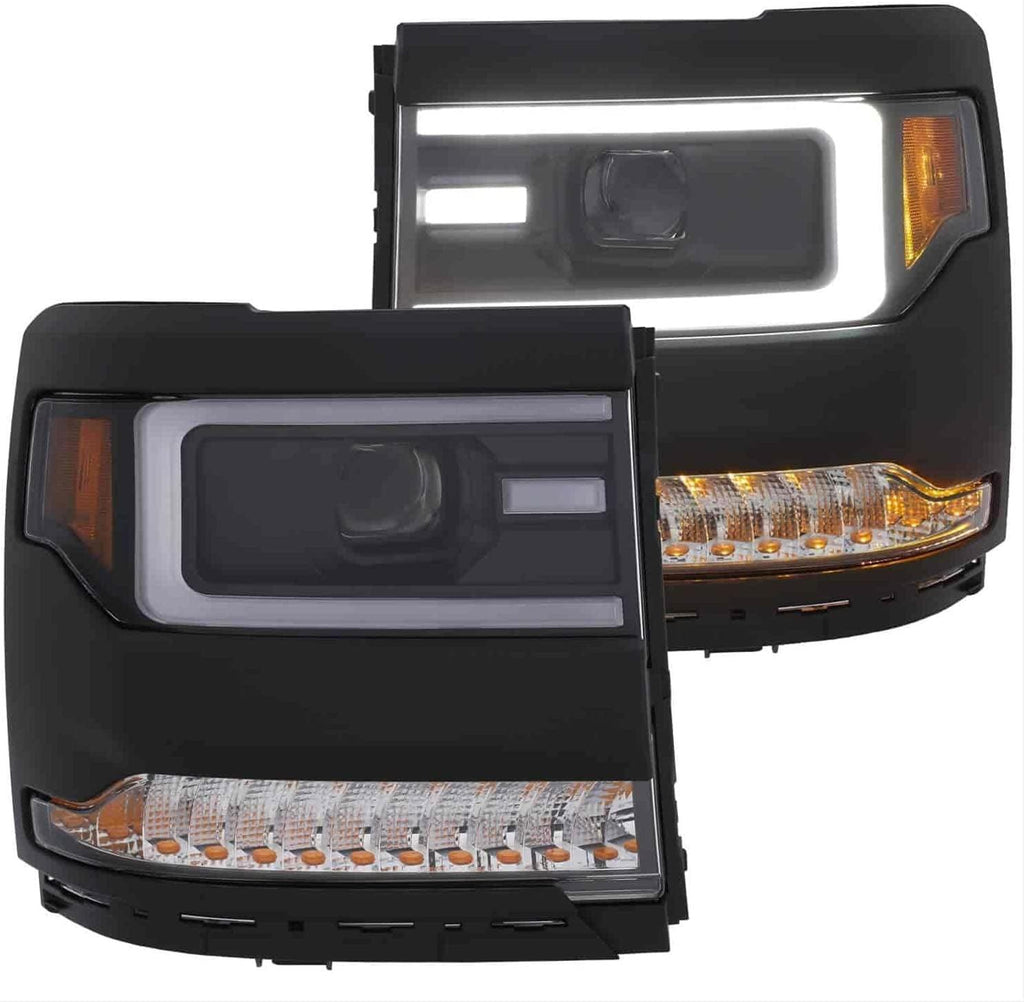 ANZO USA 111373 Projector Headlight Set Clear Lens Black Housing Amber Reflector Pair W/Plank Style Back Not for Use W/Factory LED Headlights W/O HID Kit Projector Headlight Set