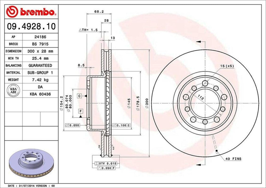 Brembo Front Disc Brake Rotor for Mercedes-Benz (09.4928.10)