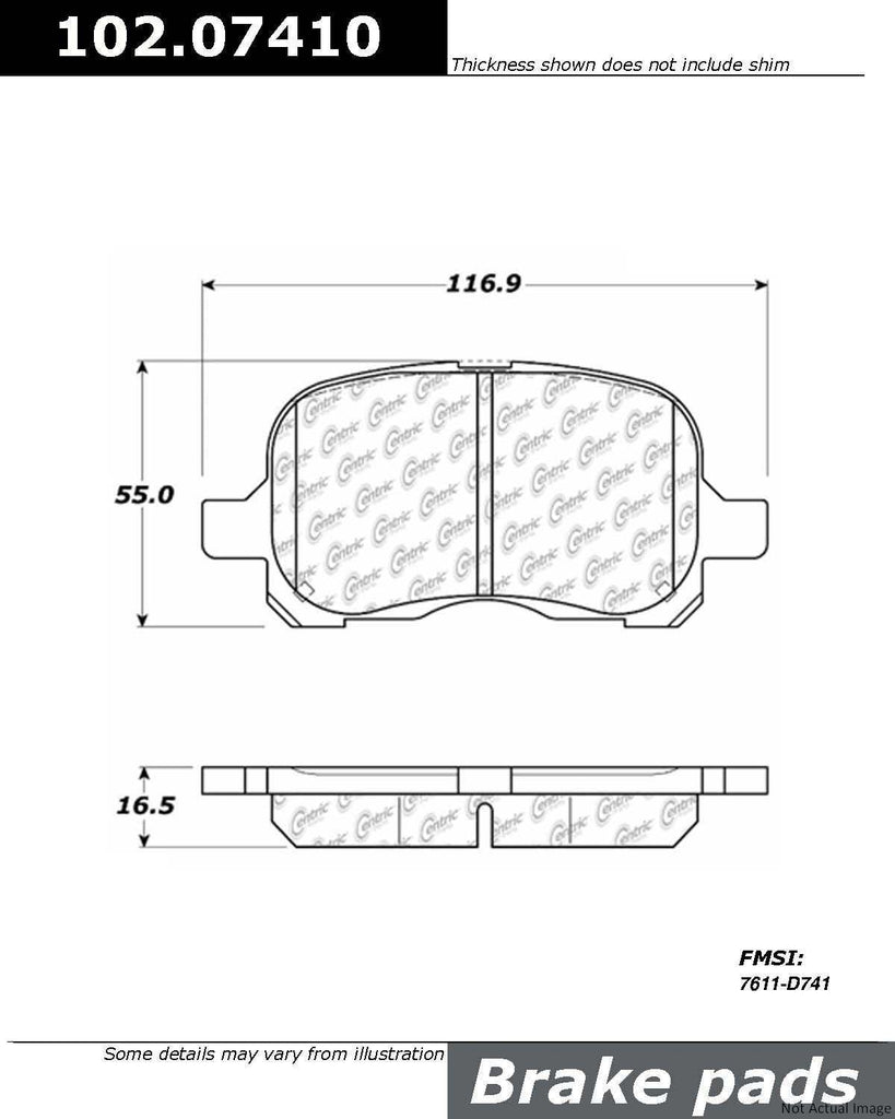 Centric Front Disc Brake Pad for Prizm, Corolla (102.07410)