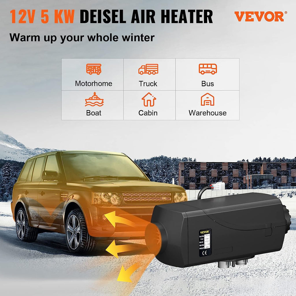 5KW Diesel Air Heater 12V Diesel Parking Heater Double Mufflers Diesel Heater 5000W with Knob Switch for RV Bus Car Motorhome Boats