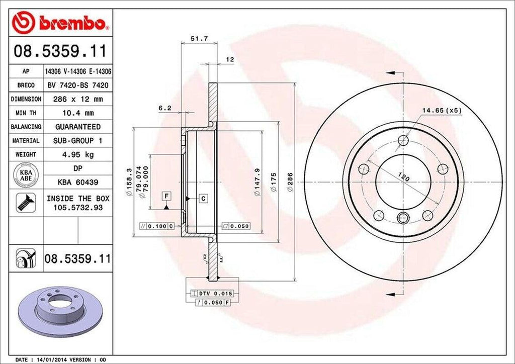 Brembo Front Disc Brake Rotor for BMW (08.5359.11)