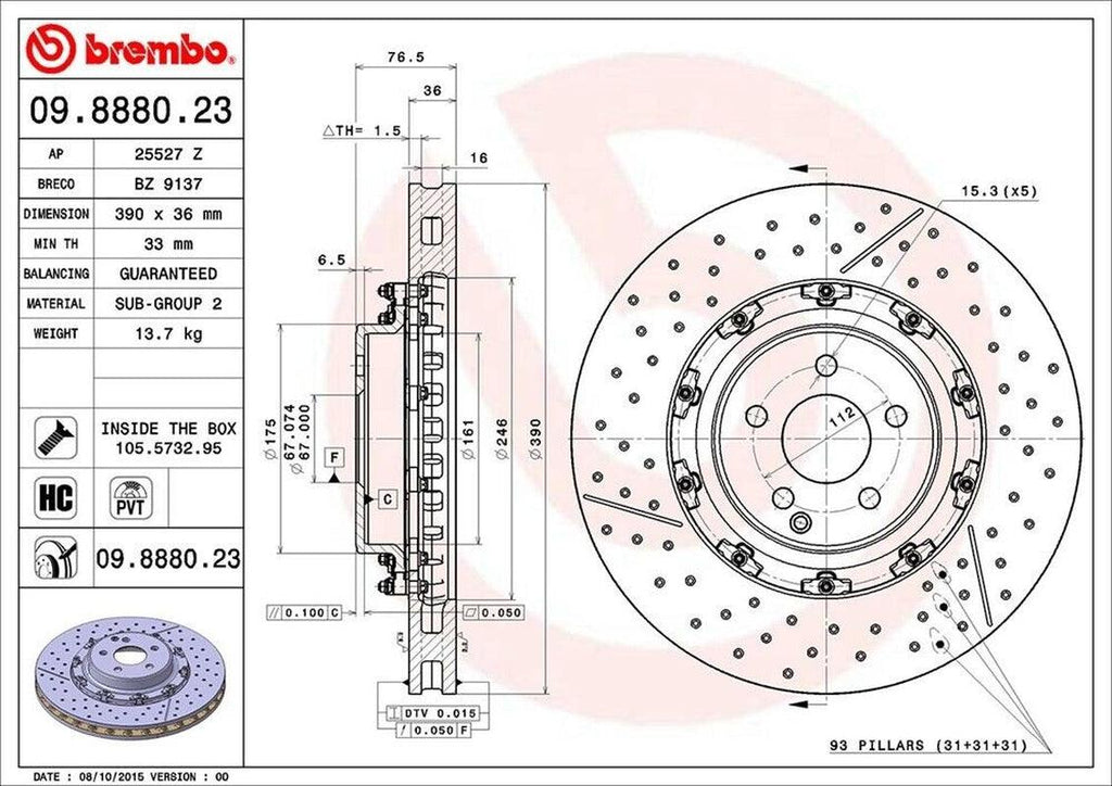 Brembo Front Disc Brake Rotor for CL65 AMG, S65 AMG (09.8880.23)