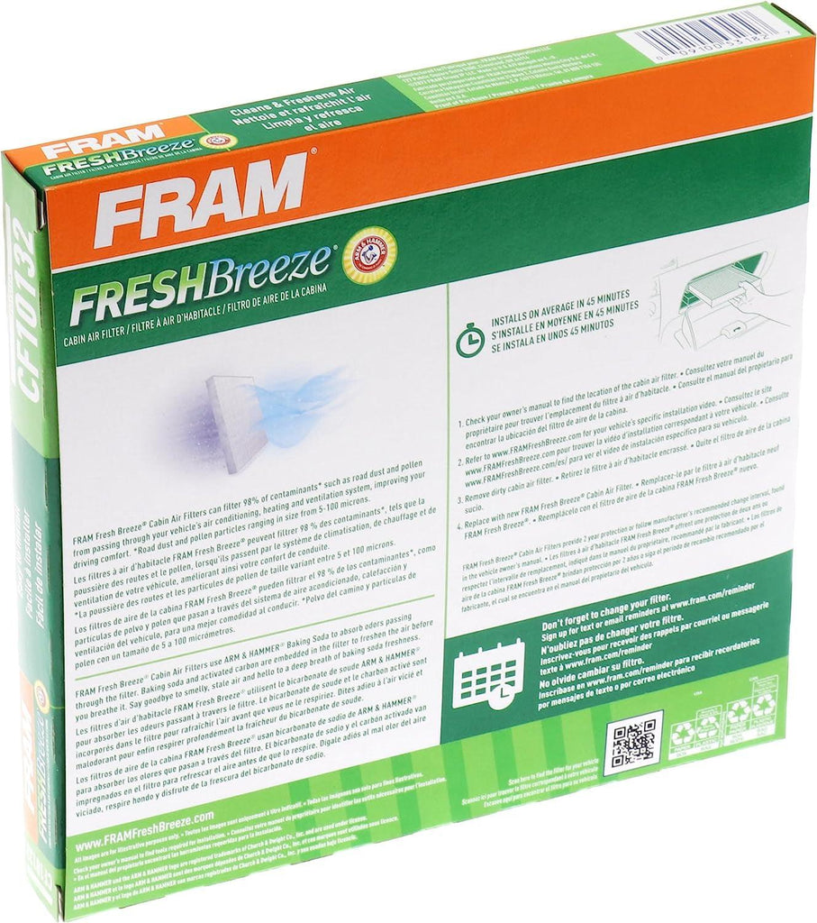 Fresh Breeze Cabin Air Filter Replacement for Car Passenger Compartment W/ Arm and Hammer Baking Soda, Easy Install, CF10132 for Select Toyota Vehicles