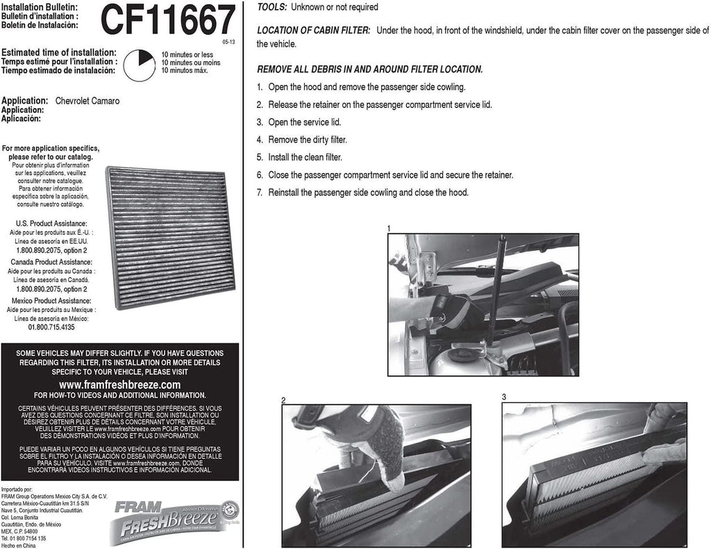 Fresh Breeze Cabin Air Filter Replacement for Car Passenger Compartment W/ Arm and Hammer Baking Soda, Easy Install, CF11667 for Select Chevrolet Vehicles , White