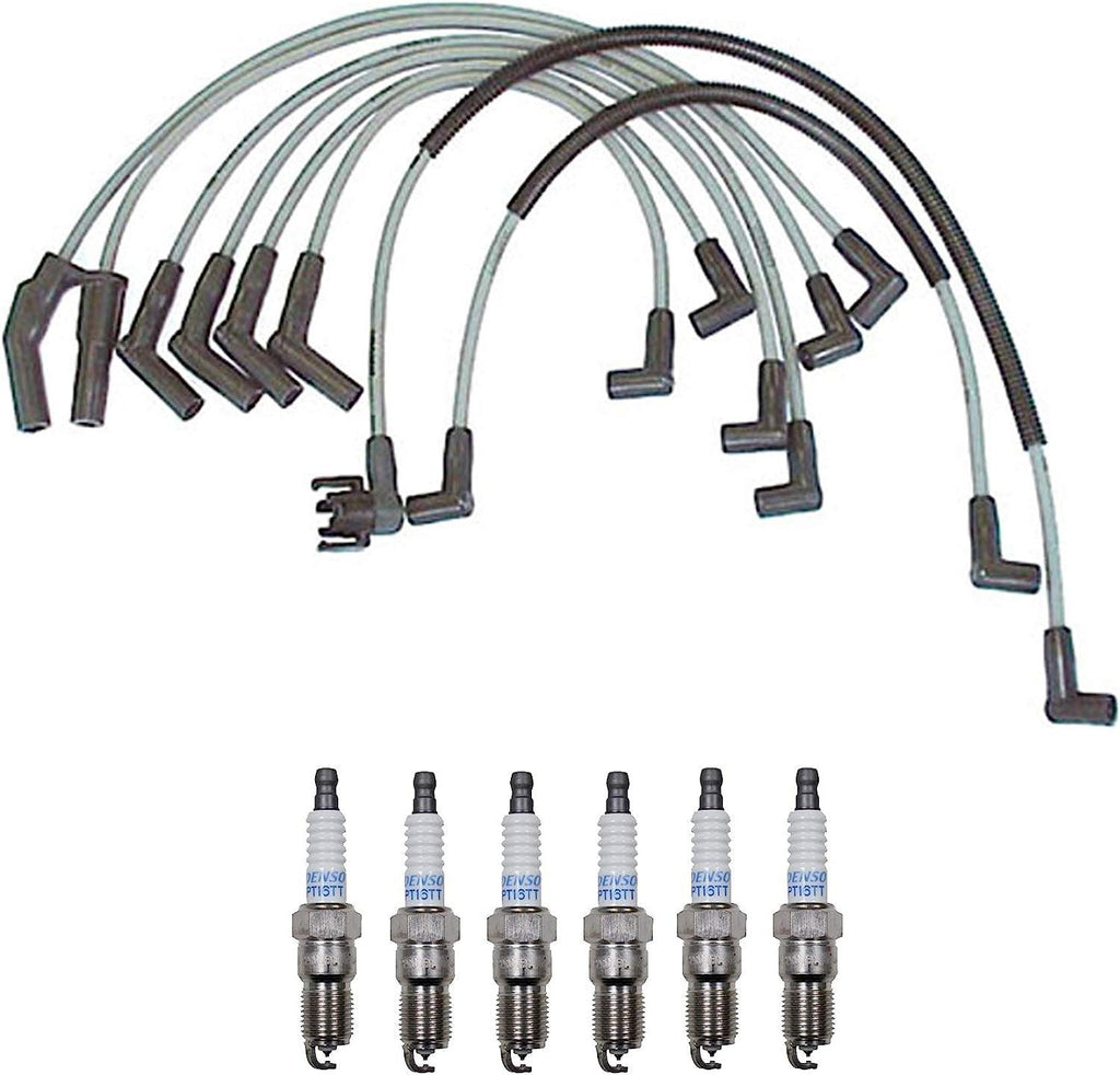Denso Wire Set 8Mm and 6 Platinum TT Spark Plugs 0.04 Kit for Ford 2.8L 2.9L V6 Naturally Aspirated