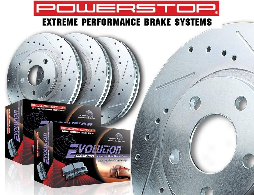 K2798 Front & Rear Brake Kit with Drilled/Slotted Brake Rotors and Z23 Evolution Ceramic Brake Pads