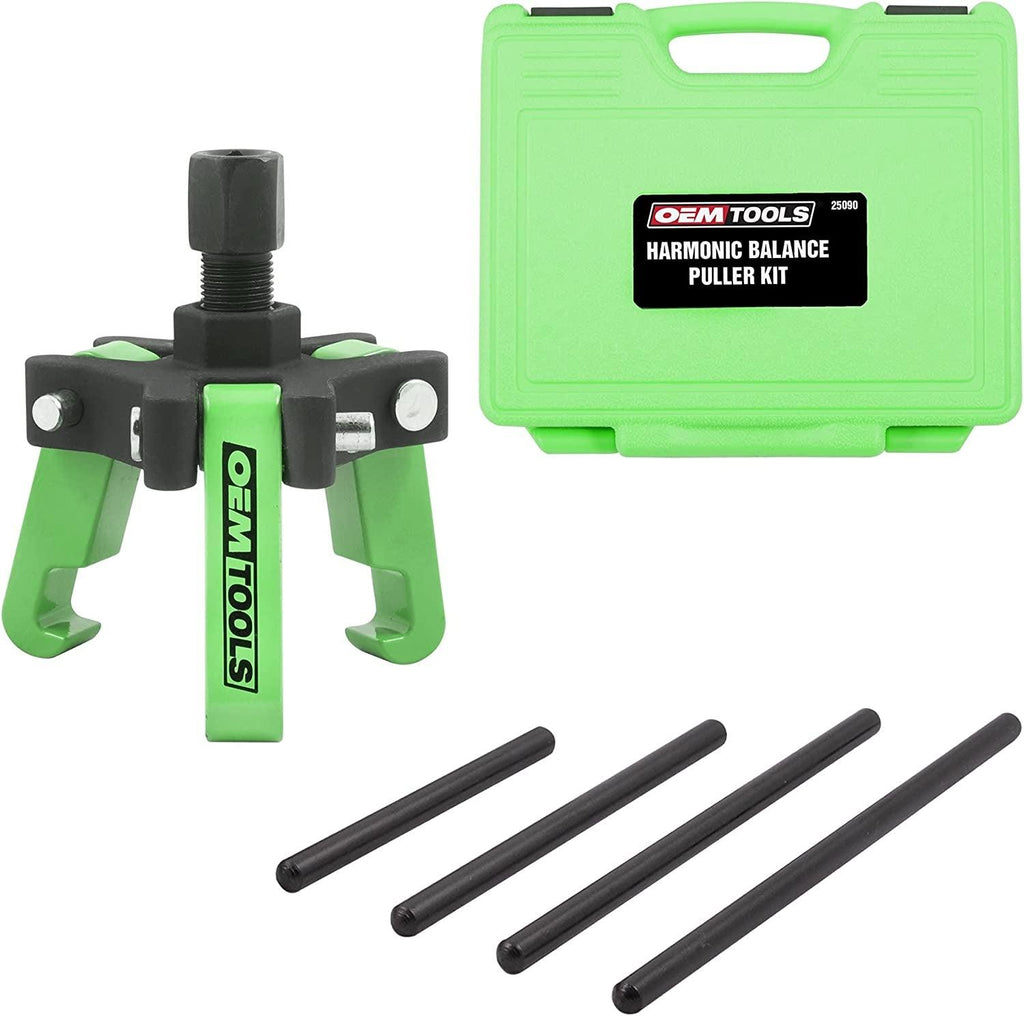 25090 Harmonic Balancer Puller Kit, Adjustable 3-Jaw Puller Fits Most Late Model Automobiles & Trucks, Forcing Screw Fits a 3/8” Square Drive, Includes 4 Forcing Rods, 6 Piece