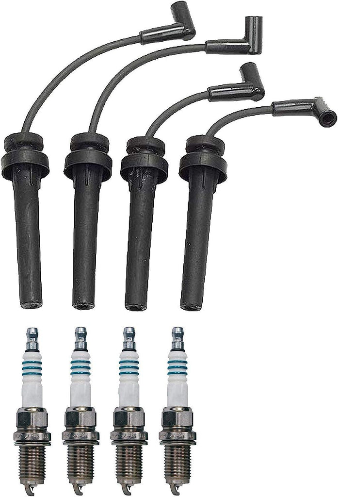 Denso Wire Set 7Mm & 4 Iridium Power Spark Plug 0.044 Kit for 2.0L 2.4L L4 DOHC