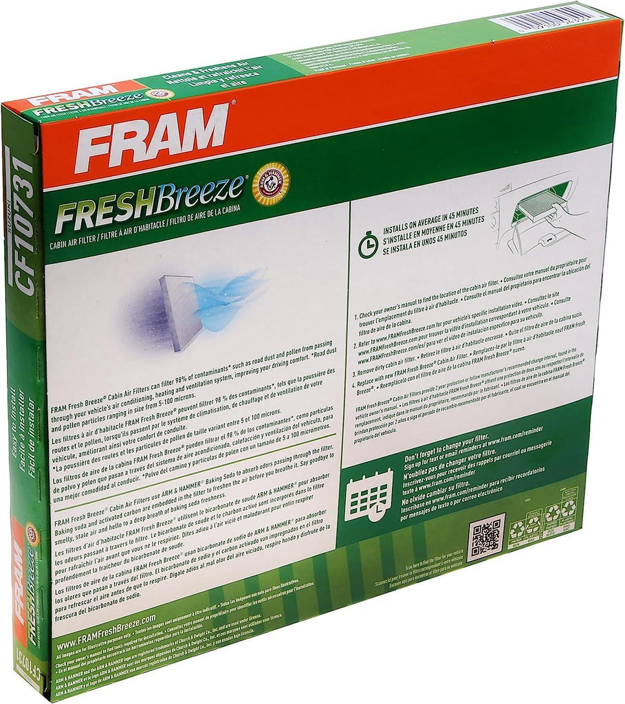 Fresh Breeze Cabin Air Filter with Arm & Hammer Baking Soda, CF10731 for Select Suzuki Vehicles , White