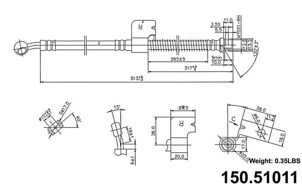 Centric Brake Hydraulic Hose for 03-08 Hyundai Tiburon 150.51011