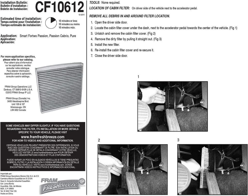 Fresh Breeze Cabin Air Filter Replacement for Car Passenger Compartment W/ Arm and Hammer Baking Soda, Easy Install, CF10612 for Select Smart Vehicles
