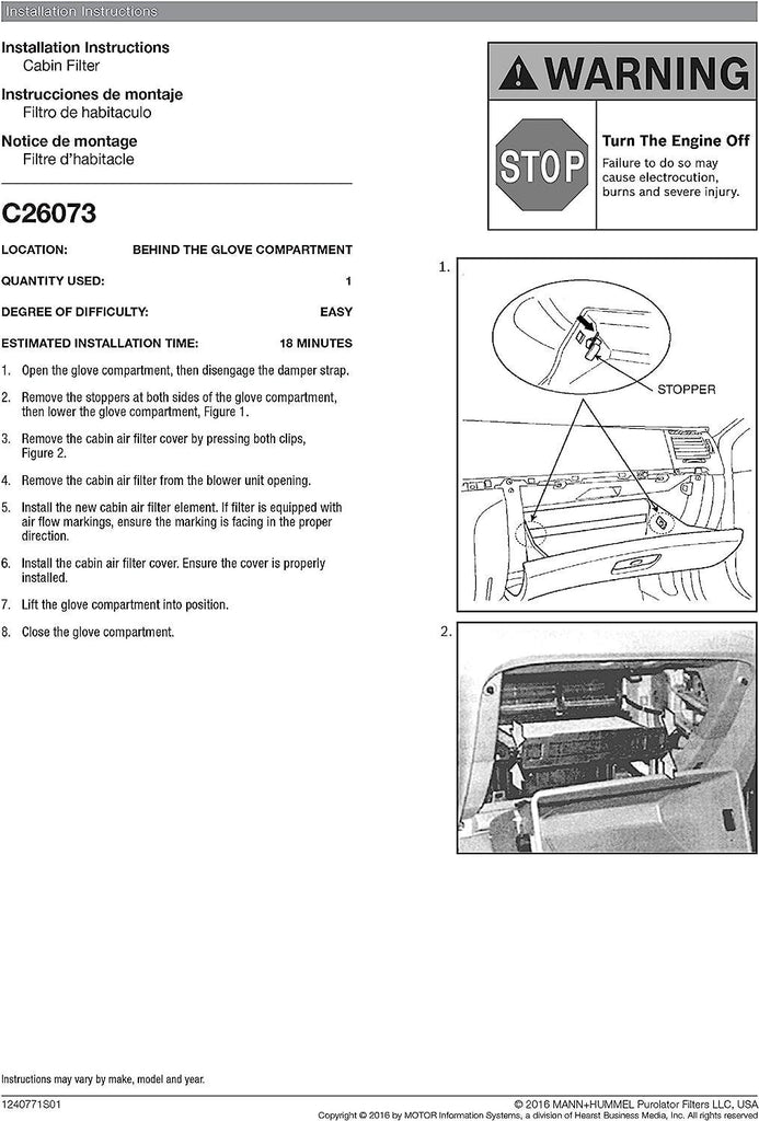 C26073 one Advanced Cabin Air Filter Compatible with Select Hyundai Vehicles