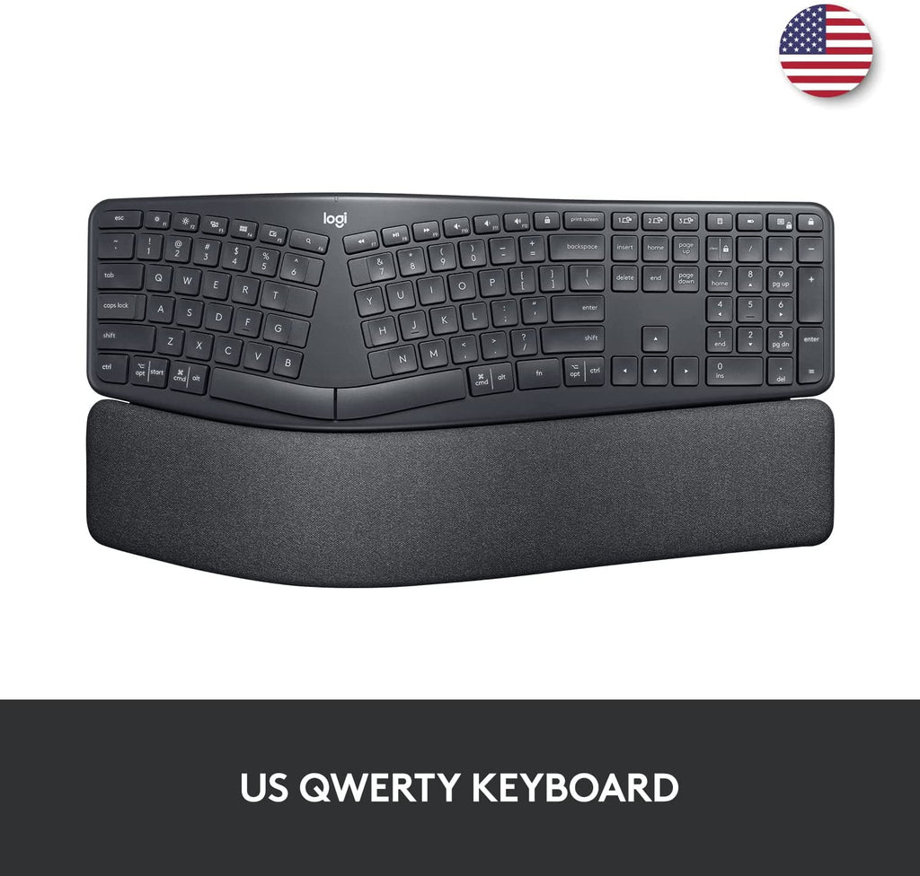 Logitech ERGO K860 Wireless Ergonomic Keyboard - Split Keyboard, Wrist Rest, Natural Typing, Stain-Resistant Fabric, Bluetooth and USB Connectivity, Compatible with Windows/Mac,Black