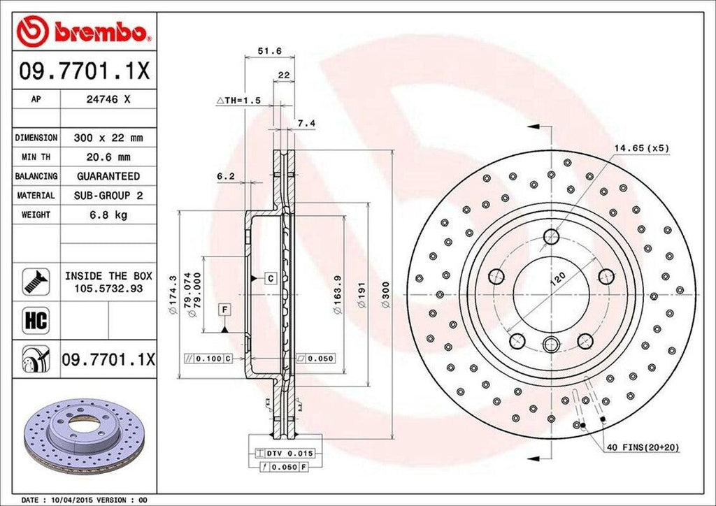 Brembo Front Disc Brake Rotor for BMW (09.7701.1X)