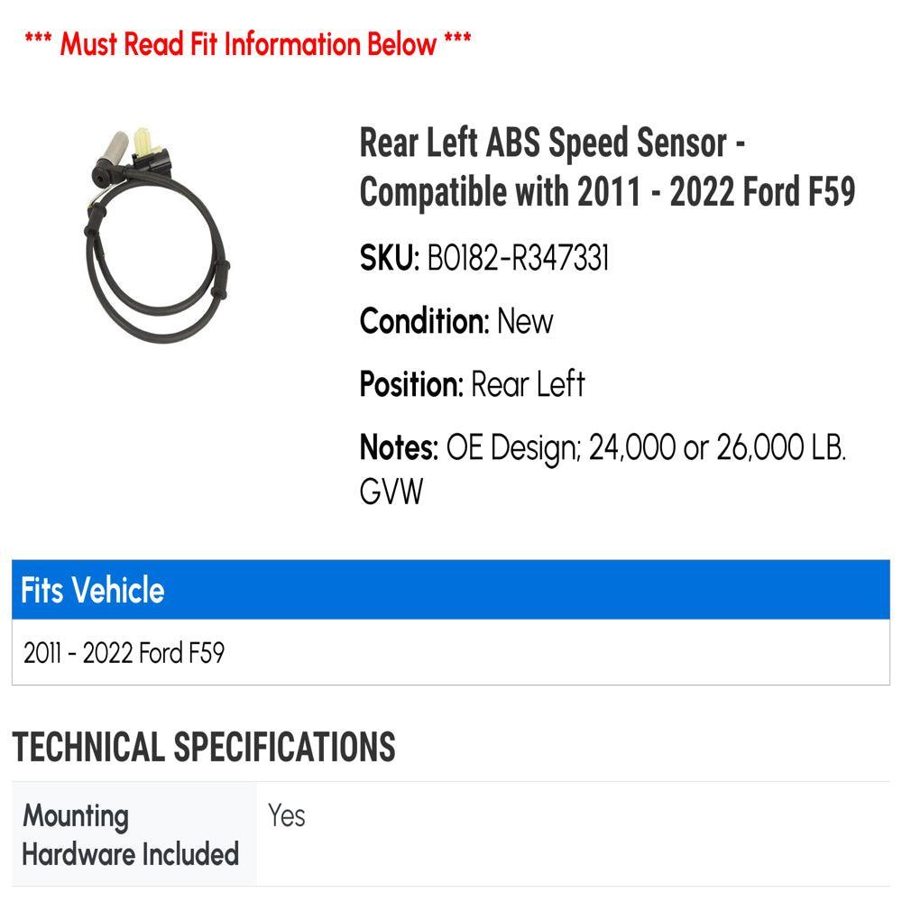 Rear Left ABS Speed Sensor - Compatible with 2011 - 2022 Ford F59 2012 2013 2014 2015 2016 2017 2018 2019 2020 2021