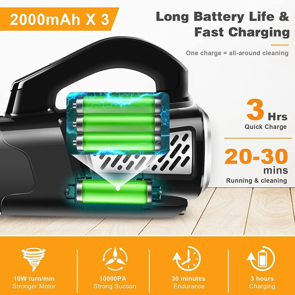 Handheld Vacuum Car Vacuum - 2 Speed Mini Vacuum Hand Vacuum, 10000Pa Pet Hair Vacuum Cleaner, Lightweight and Rechargeable Car Vacuum Hand Held Vacuum Cordless for Car Home Office-Black