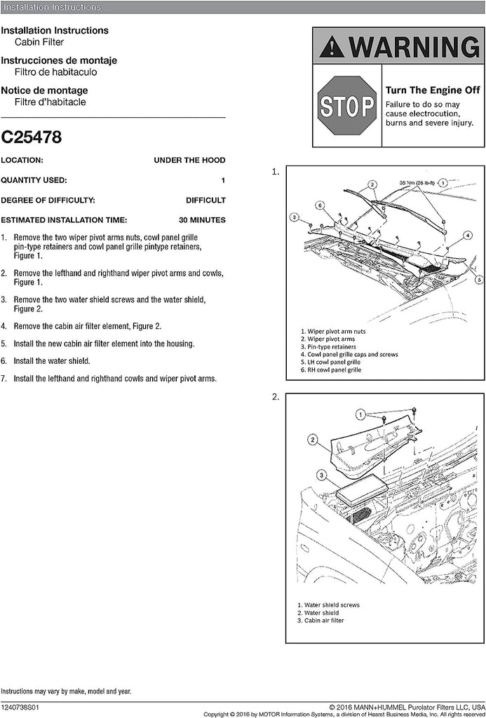 C25478 one Advanced Cabin Air Filter Compatible with Select Ford, Mazda and Mercury