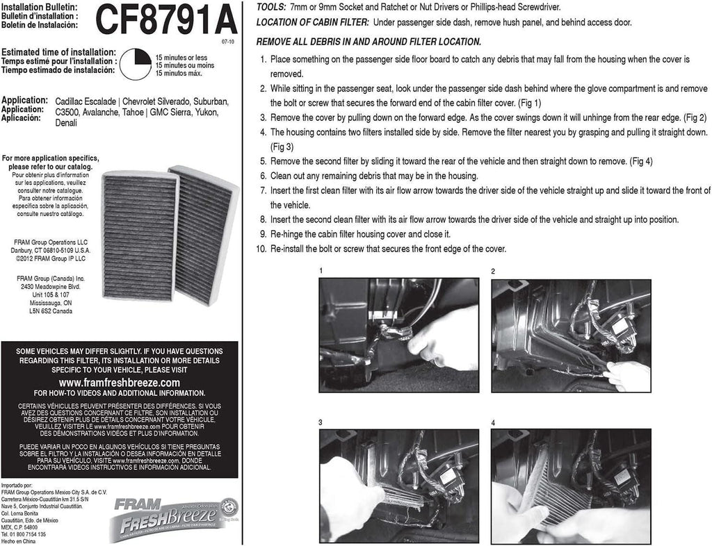 Fresh Breeze Cabin Air Filter Replacement for Car Passenger Compartment W/ Arm and Hammer Baking Soda, Easy Install, CF8791A for GM Truck Vehicles , White