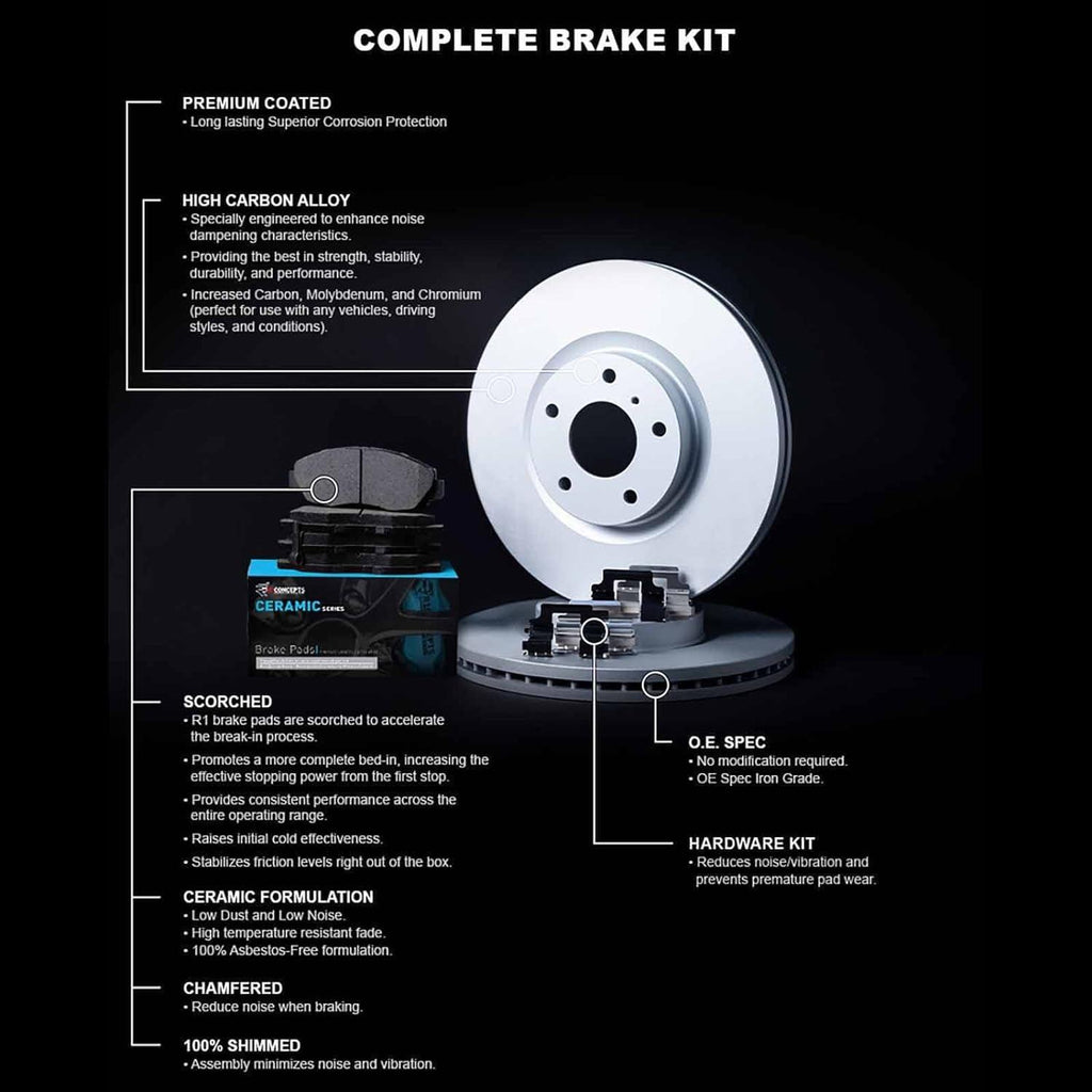 R1 Concepts Front Brakes and Rotors Kit |Front Brake Pads| Brake Rotors and Pads| Ceramic Brake Pads and Rotors |Hardware Kit|Fits 2008-2019 Pontiac Vibe; Scion Xd; Toyota Corolla, Matrix
