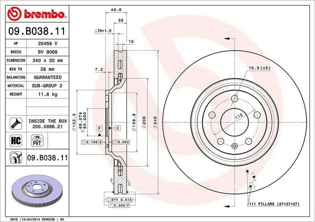 Brembo Front Disc Brake Rotor for Audi (09.B038.11)