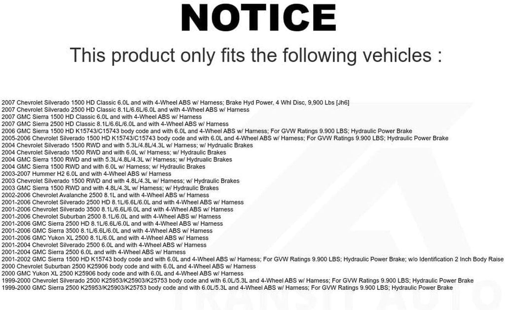 Mpulse ABS Wheel Speed Sensor SEN-2ABS0286 for Chevrolet Silverado 2500 HD GMC 1500 Sierra 3500 Classic Hummer H2 Express Suburban Savana Yukon XL Avalanche