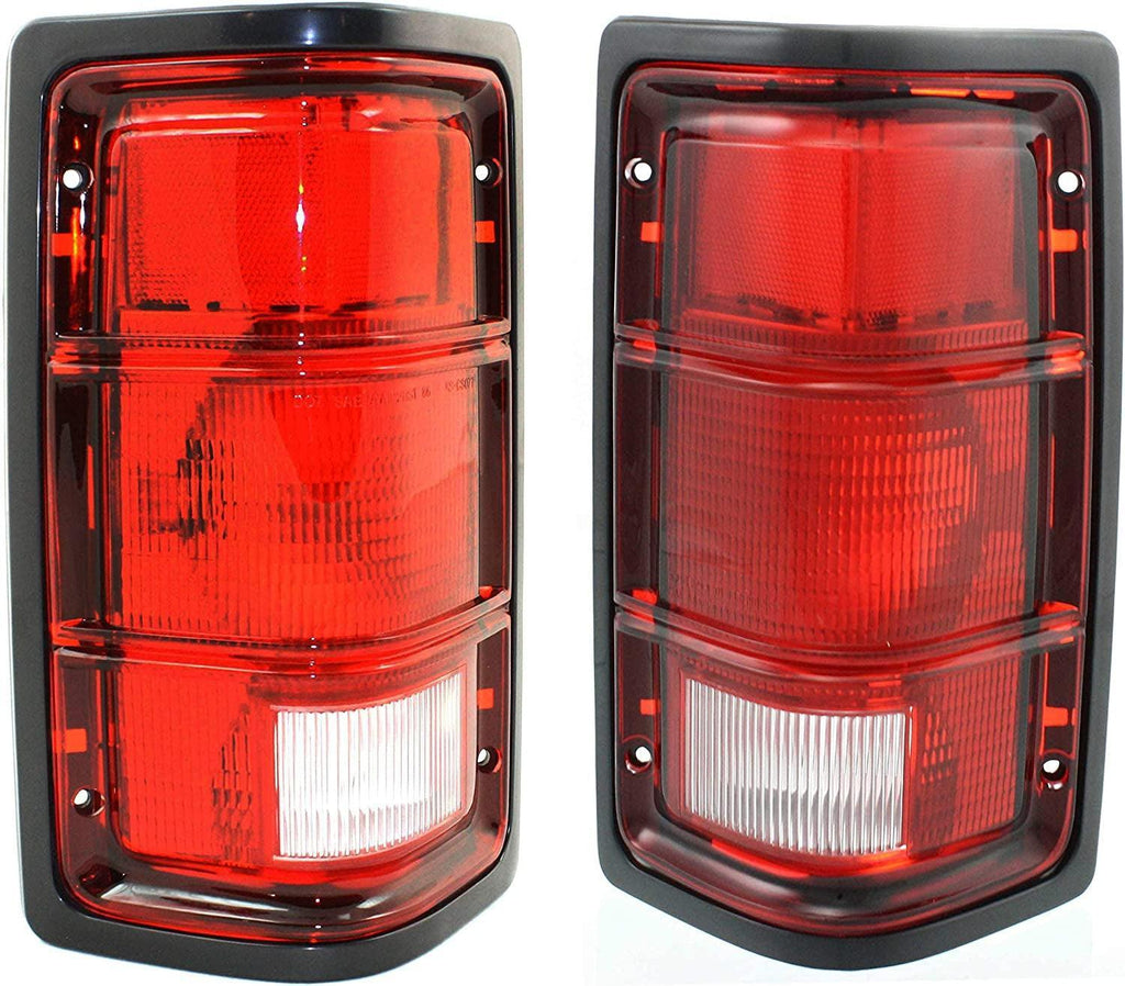 Tail Light Lens and Housing Compatible with 1987-1996 Dodge Dakota Black Trim, from 11-2-1987, Set of 2, Driver and Passenger Side Clear & Red Lens