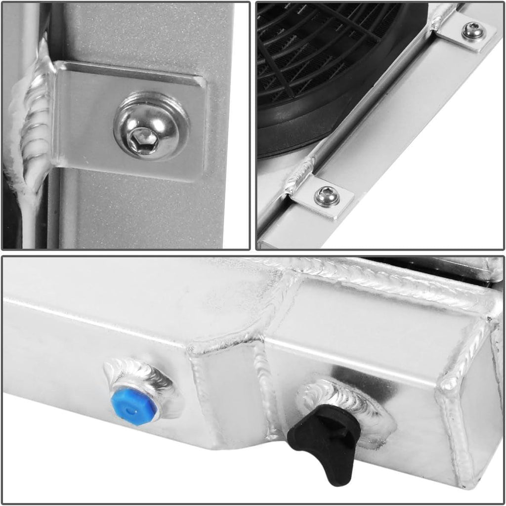 RA+FS-JEEP73-3 3-Row Aluminum Radiator with Fan Shroud Compatible with 1972-1983 CJ5 / 1973-1975 CJ6 / 1974-1975 Cherokee / 1973 Commando