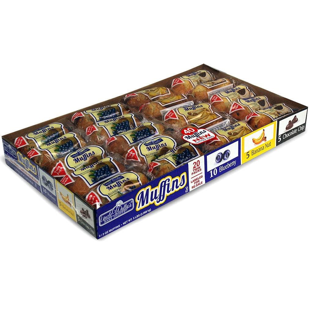 Muffins Variety Pack (20 Twin Packs - 8 Blueberry Muffins, 12 Chocolate Chip Muffins) by Uncle Wally'S Total :40 Muffin