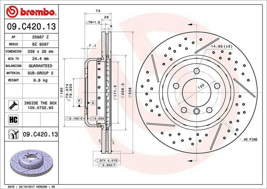 Brembo Front Disc Brake Rotor for 11-13 135I (09.C420.13)