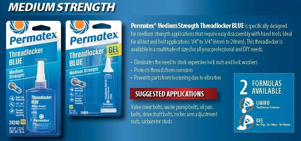 Permatex 24283 Medium Strength Threadlocker Blue, 90 Ml