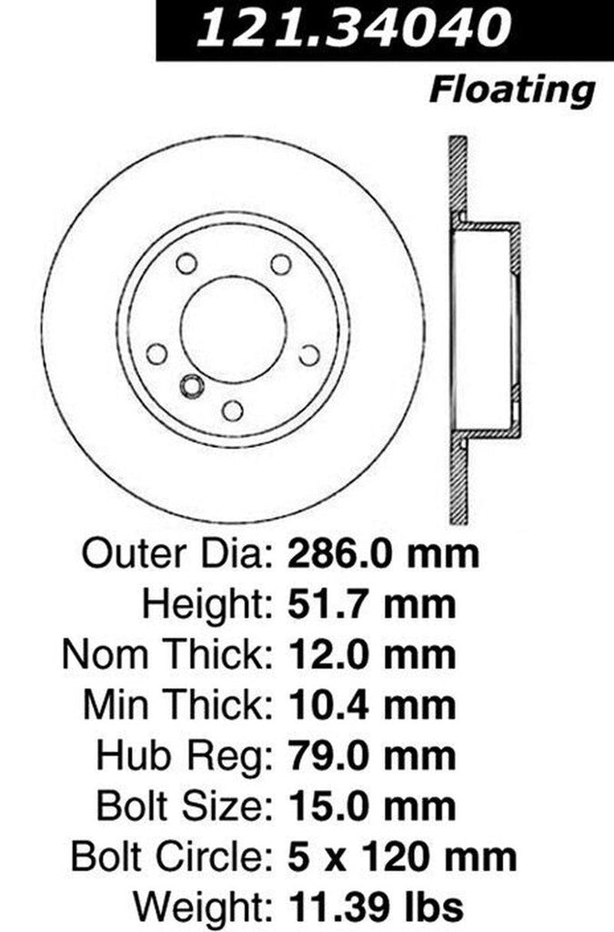Centric Front Disc Brake Rotor for 318Ti, Z3 (121.34040)