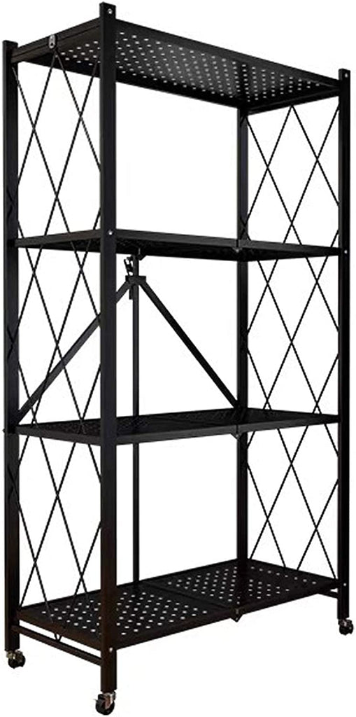 Storage Shelves, Closet Organizers and Storage 4-Shelf Foldable Metal Shelving Units 28" W X 14" D X 50" H for Garage Kitchen Bakers, Collapsible Organizer Rack, Heavy Duty on Wheels (4 -Shelf)