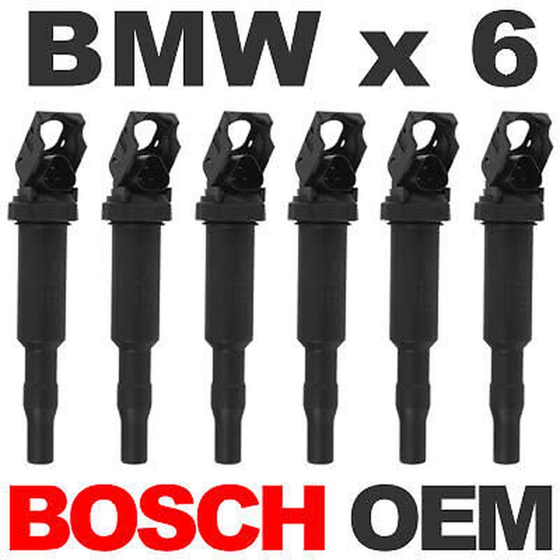 6-Bosch OEM Direct Ignition Coil Set for BMW E90/E60 with Spark Plug Boot & Clip