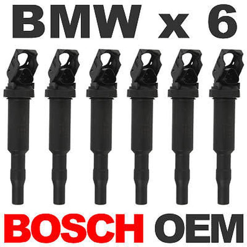 6-Bosch OEM Direct Ignition Coil Set for BMW E90/E60 with Spark Plug Boot & Clip