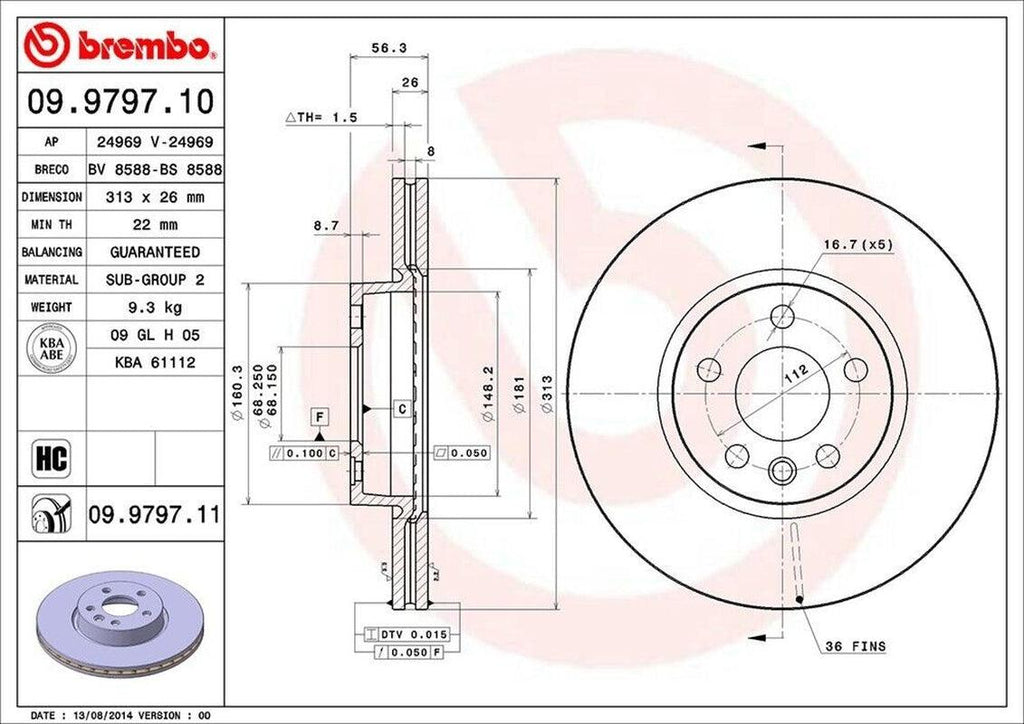 Brembo Front Disc Brake Rotor for 01-03 Eurovan (09.9797.11)