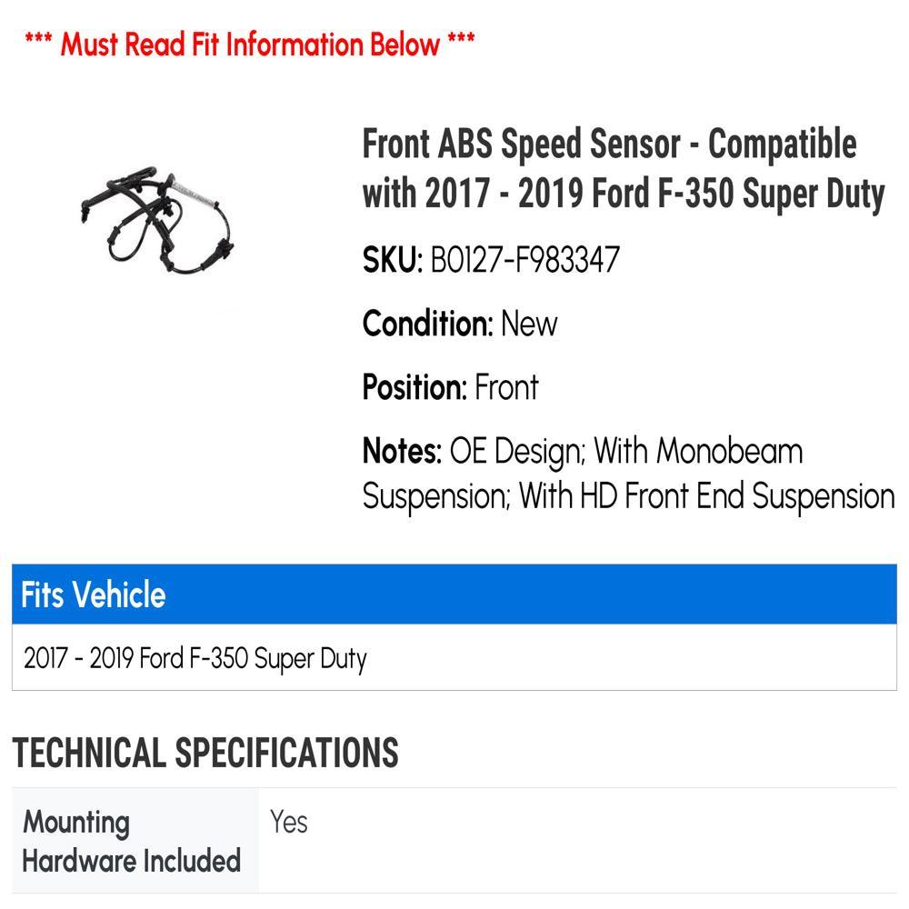 Front ABS Speed Sensor - Compatible with 2017 - 2019 Ford F-350 Super Duty 2018