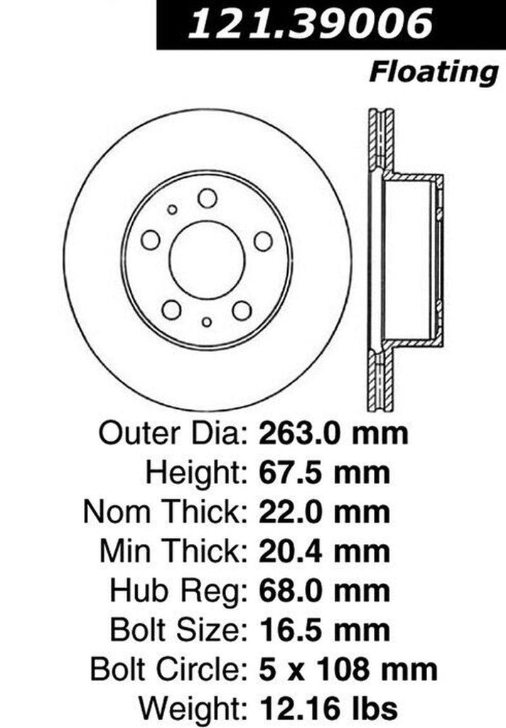 Centric Front Disc Brake Rotor for Volvo (121.39006)