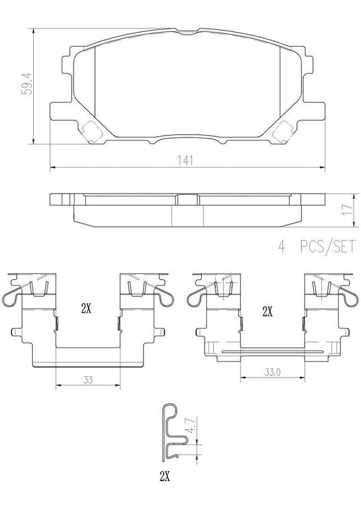 Brembo Front Disc Brake Pad Set for RX350, Rx400H, Highlander, RX330 (P83067N)