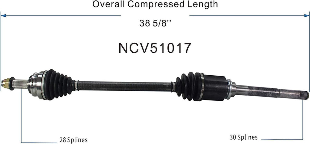 NCV51017 CV Axle Shaft Assembly for Select 2007-11 Mitsubishi Outlander - Front Right (Passenger Side)