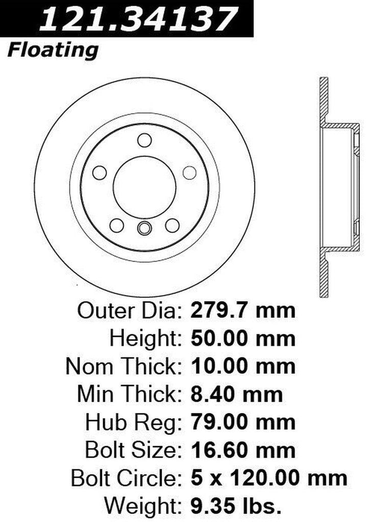 Centric Rear Disc Brake Rotor for Cooper Countryman, Cooper Paceman (121.34137)
