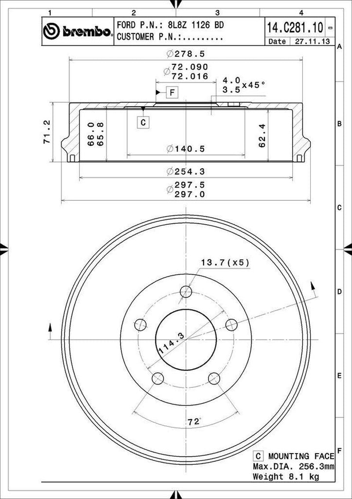 Brembo Brake Drum for Escape, Mariner 14.C281.10