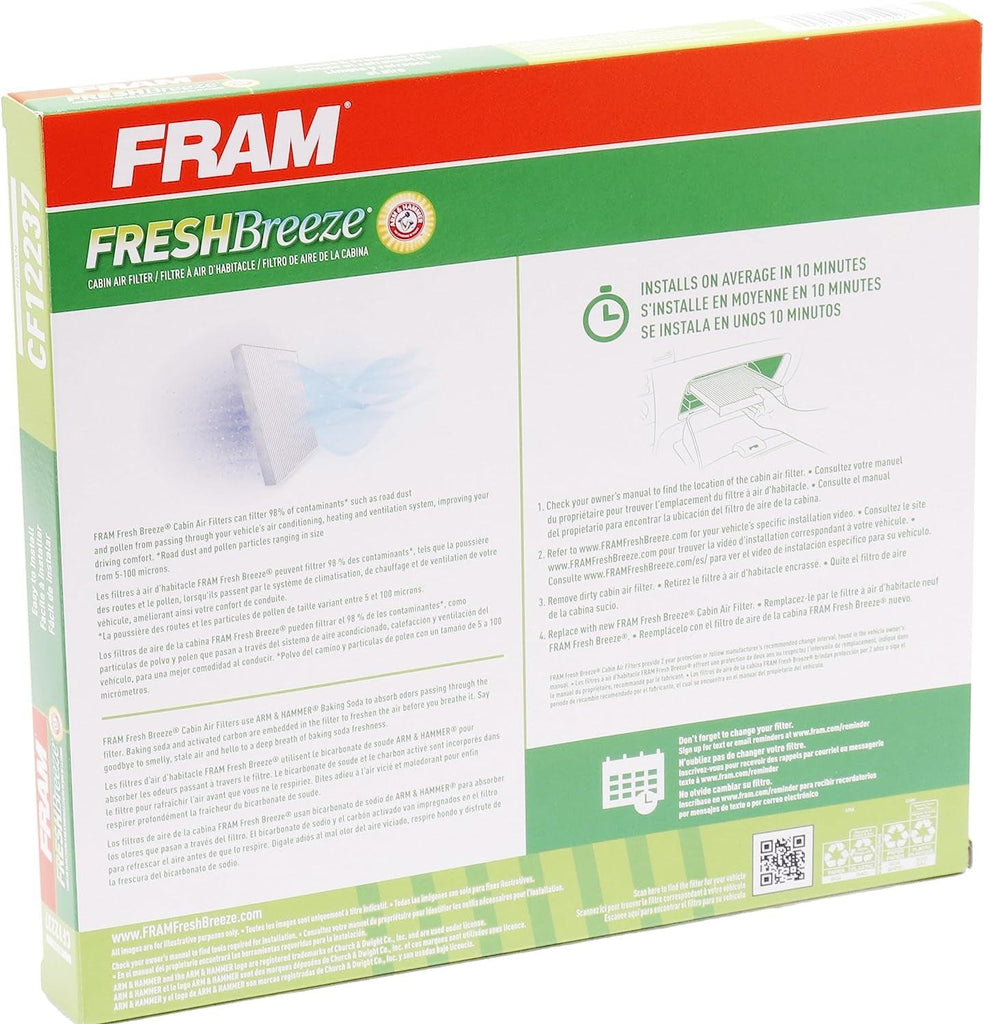 Fresh Breeze Cabin Air Filter Replacement for Car Passenger Compartment W/Arm and Hammer Baking Soda, Easy Install, CF12237 for Select Nissan Vehicles