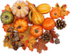Winemana Thanksgiving Artificial Pumpkins Fall Decorations for Home, 50Pcs Fall Decor- 30 Fall Leaves, 10 Acorns, 2 Pinecones, 8 Fake Pumpkins, Harvest Farmhouse Table Tiered Tray Decorations Set