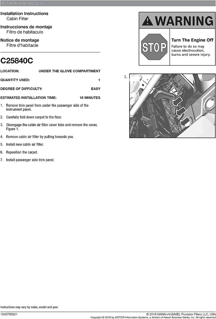 C25840C one Advanced Cabin Air Filter Compatible with Select Volvo, Land Rover and Jaguar