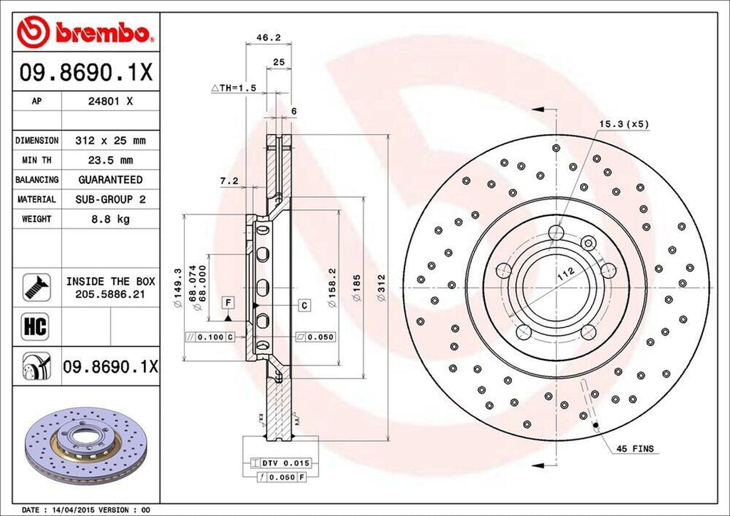 Brembo Front Disc Brake Rotor for Audi (09.8690.1X)