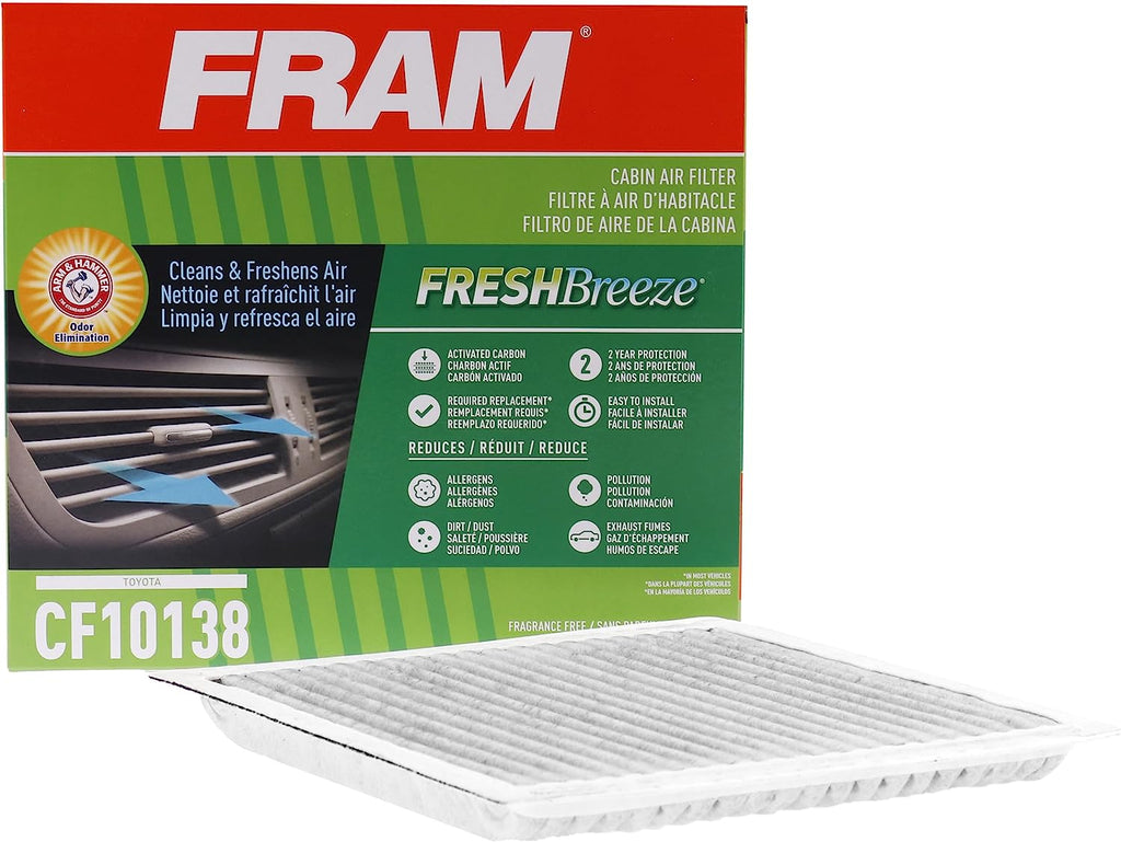 Fresh Breeze Cabin Air Filter with Arm & Hammer Baking Soda, CF10138 for Select Toyota Vehicles , White