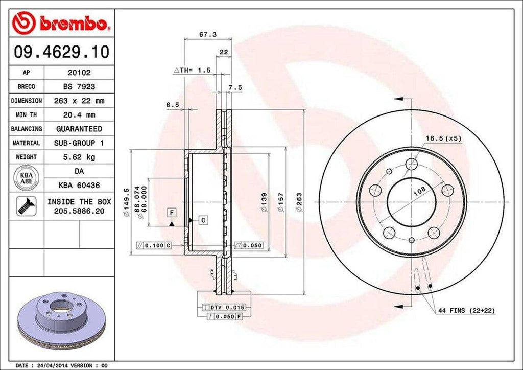 Brembo Front Disc Brake Rotor for Volvo (09.4629.10)