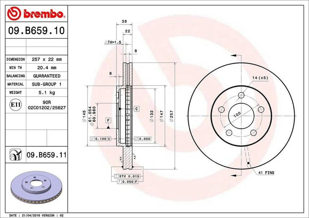 Brembo Front Disc Brake Rotor for 00-05 Dodge Neon (09.B659.11)