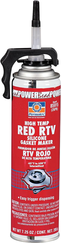 Permatex 85915 High-Temp Red RTV Silicone Gasket, 7.25 Oz. Powerbead Can