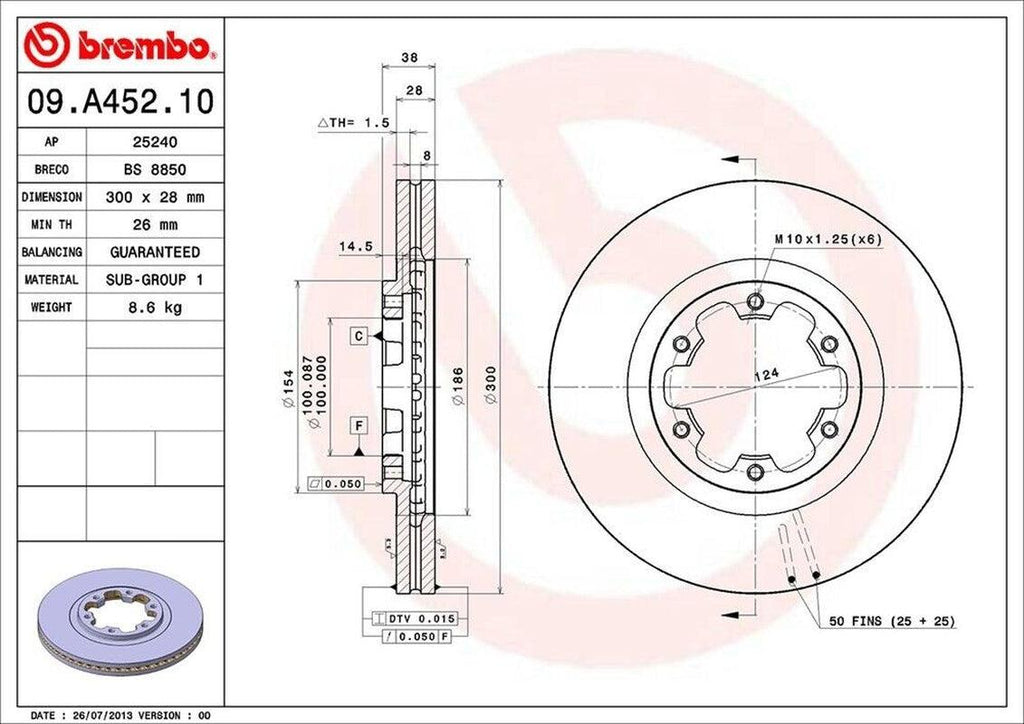 Brembo Front Disc Brake Rotor for Pathfinder, QX4 (09.A452.10)